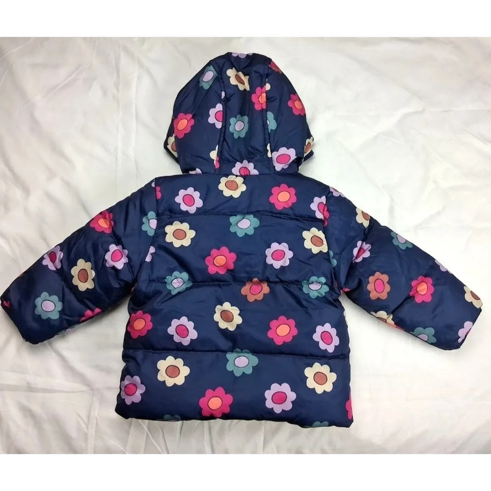 Jumping Beans Baby Girl 18 Mos Navy Blue Flower Fleece Lined Puffer‎ Jacket NEW